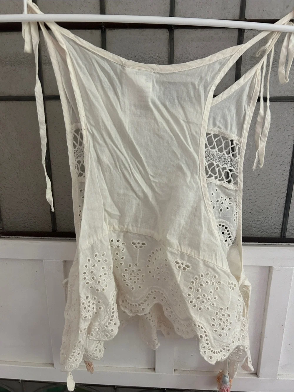 Women’s Cream Eyelet Tie-Shoulder Tank Top - Picture 4 of 4